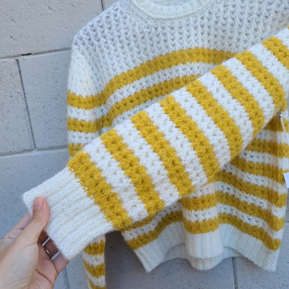 MOTHER | The Striped Alpaca-Blend Open Knit Sweater in Mostly Sunny NEW Sz Small - Picture 9 of 15